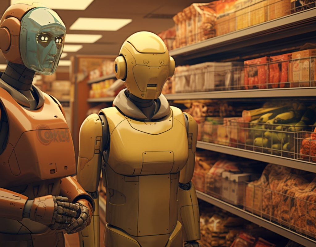 robot in the supermarket infared, in the style of dark beige and yellow, technological marvels, light gray and dark amber, synthetism-inspired, precisionism influence, oshare kei, algeapunk --ar 128:71 --v 5.2 Job ID: c6ee85e7-c010-4b0a-80ca-1553a1a19435